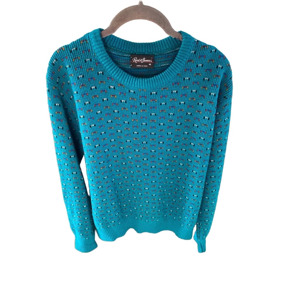 VINTAGE Reed St James Teal Blue Textured Knit Crewneck Long Sleeve Casual Cozy